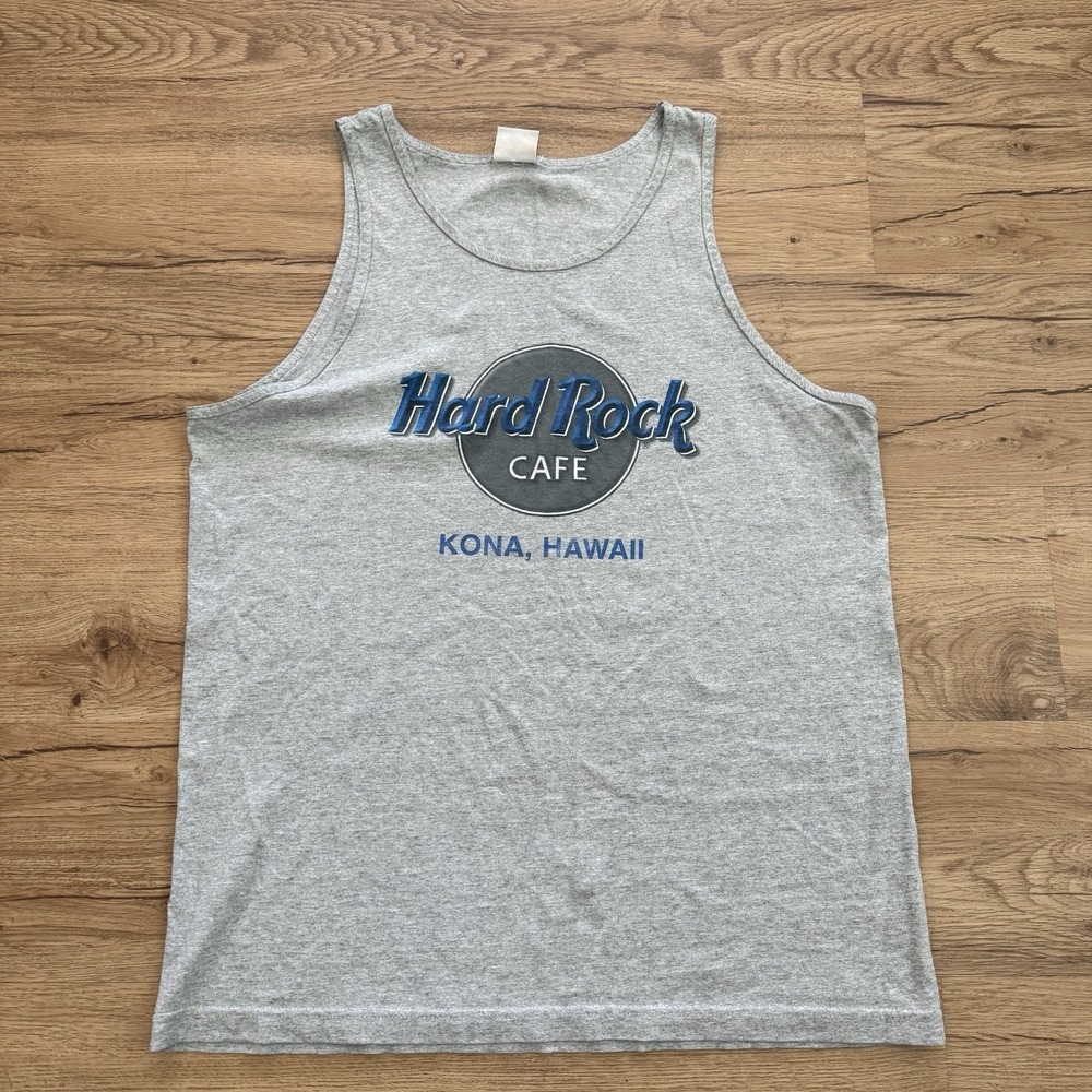 Hard Rock Cafe Kona Hawaii Mens Large Gray Tank Top‎ T Shirt Sleeveless Casual